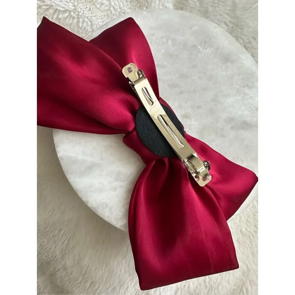 Red rose rhinestone embellished hair bow